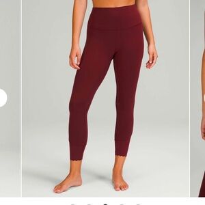 lululemon Aligns Scalloped Hem Burgundy Leggings size 2